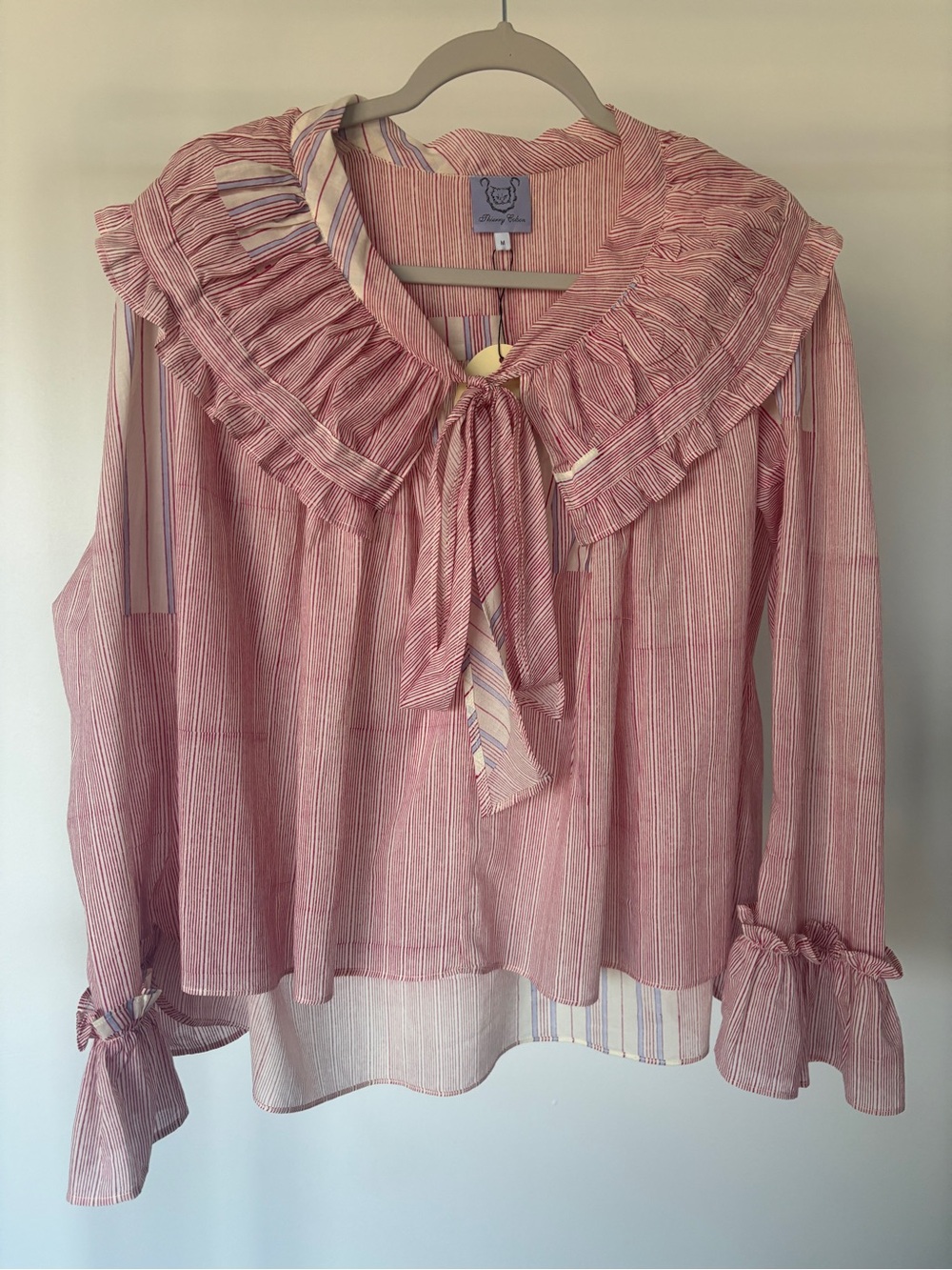 Thierry Colson Cotton Dauphine Top Size M - Soft Pink with Subtle Stripes